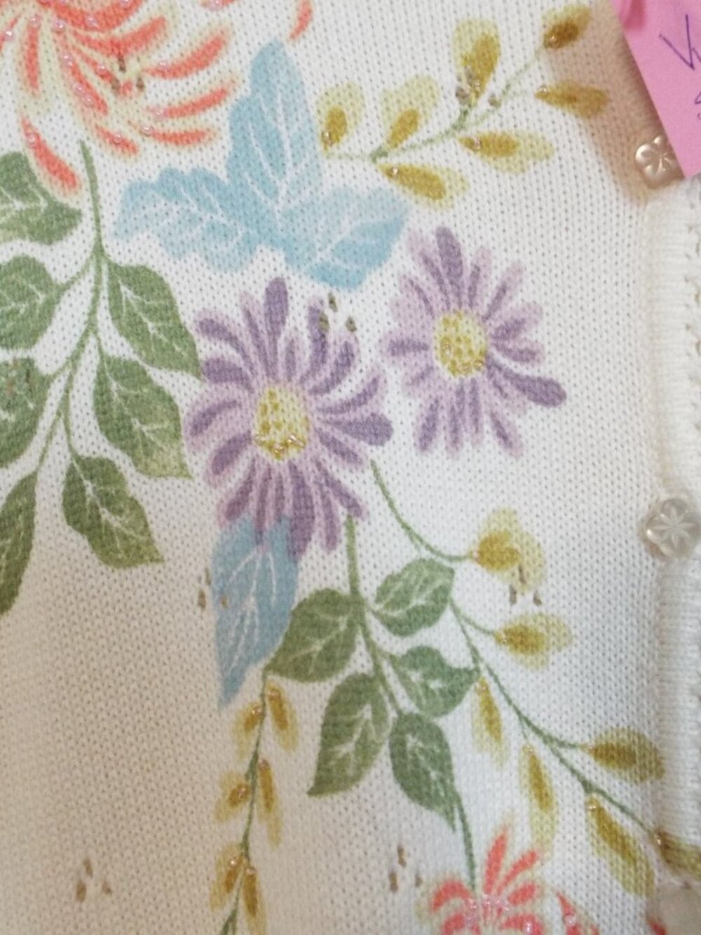 Vintage Koret Ivory Floral Long Cardigan Sweater Size XL - Picture 7 of 7